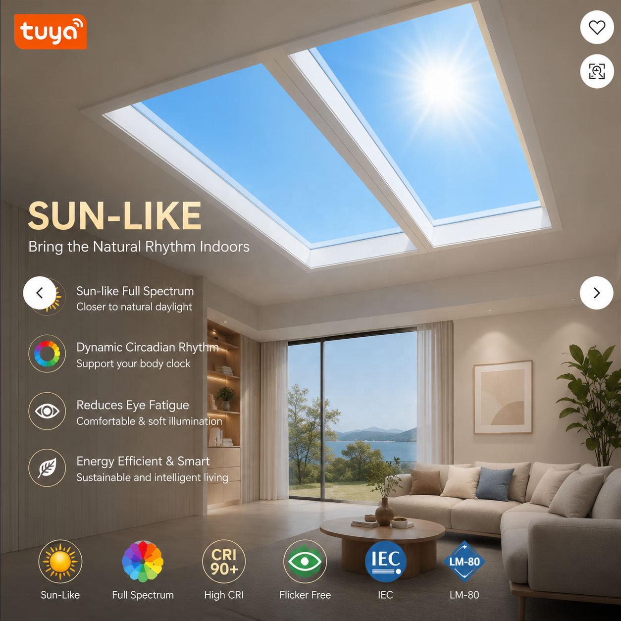 Smart Blue Sky Light Ceiling Lamp App Control Biological Rhythm Sun-like Artificial Skylight LED Panel For Bathroom Home Office · image 6