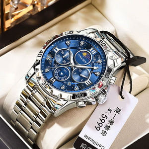 Relojes Poedagar de moda para hombre, cronógrafo de acero inoxidable, reloj de pulsera de cuarzo, resistente al agua, luminoso, para hombre. - Product Image 1