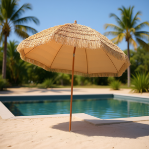 Sombrilla de Patio con Techo de Paja Estilo Tiki, 8 Pies, Poste de Madera, Material de Paja, para Exteriores, Playa, Piscina, Estilo Tropical, Apertura Manual, Plegable - Product Image 2