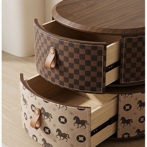 Table de chevet moderne en cuir avec plateau en bois et rangement pour chambre à coucher, décoration de luxe pour la maison - Product Image 4