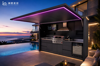 Kabinet Dapur Modular Luar Ruangan Modern dari Baja Tahan Karat Multifungsi Anti Karat Anti Angin untuk BBQ dengan Panel Kaca
