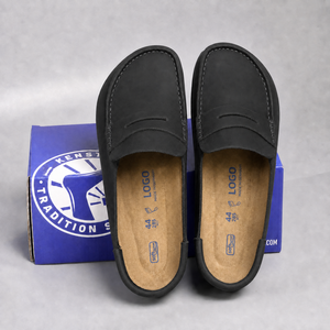 Mules in Sughero Naples Penny Loafer Unisex in Vera Pelle Nubuck, Ciabatte Senza Tallone con Supporto Plantare, Leggere, con Suola Piatta in Sughero - Product Image 1