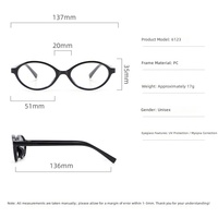 Lunettes de vue ovales noires rétro à monture intégrale en PC pour verres correcteurs avec protection UV400 et usage quotidien au bureau
