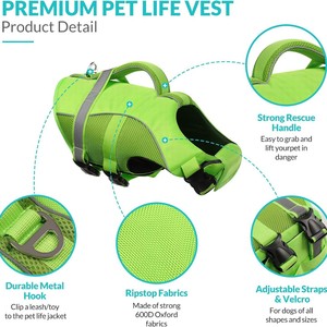 Gilet de sauvetage pour <span class=keywords><strong>chien</strong></span> à haute flottabilité avec poignée de sauvetage, en polyester Ripstop, gilet de sauvetage réfléchissant pour animaux de compagnie, combinaison de natation de sécurité pour toutes les races de chiens - Product Image 5