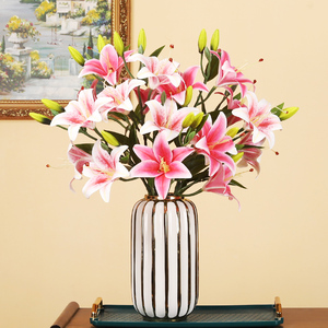 Ramo de Lirios Artificiales, 14 Cabezas, Flores de Seda Blancas y Rosas, Decoración para Bodas y Hogar, 50 cm de Alto, Duraderas, Hechas a Mano - Product Image 4