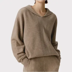 Ladies high quality knitwear rib knit hoodie pullover oversize womens wool knitted sweater with hood