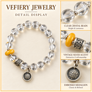 Bracelet extensible en perles d'ambre blanc cristal naturel avec accent décoratif pour femme - Fournisseur en gros de bijoux - Product Image 3