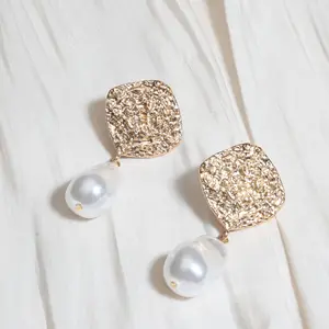 Gold Imitation pearl decor pendant earrings acrylic bead fashion new design hot sale jewelry square shape casual style earring