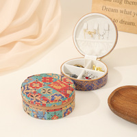 Boîte à bijoux ronde en liège naturel, motif floral vintage, étui de rangement portable pour boucles d'oreilles, colliers et bagues, vente en gros d'usine