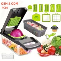 Hachoir à légumes multifonctionnel 16-en-1, mandoline manuelle avec récipient et lames en acier inoxydable pour la cuisine