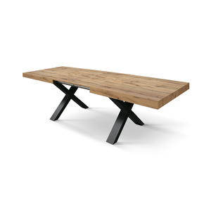 Extendable <b>Rustic</b> Oak <b>Dining</b> <b>Table</b> 180x90 With Black Crossed Legs Indoor Use - Product Image 5