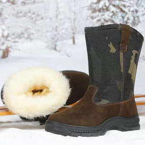 Botas de nieve para hombre, de tacón medio, gruesas y cálidas, para invierno, para exteriores, de color liso, marrón, con relleno de algodón, botas altas para montar. - Product Image 2