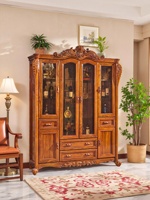 Nouvel ensemble de meubles de rangement de style chinois en bois d'ébène massif, armoire à vin rectangulaire à quatre portes vitrées, buffet de style européen avec tiroirs