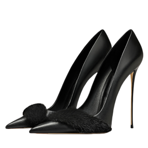 Chaussures à talons hauts et fins pour femmes, grande taille 47, sexy, à bout pointu, sandales en fourrure, escarpins de soirée à coupe large pour femmes - Product Image 3