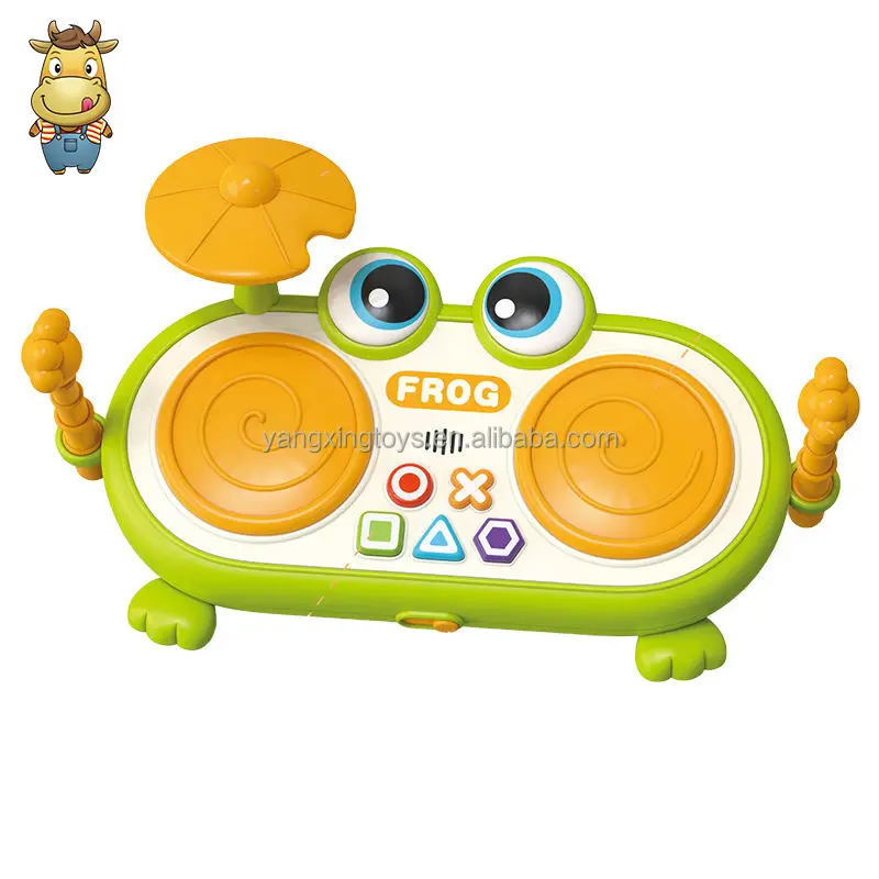 Детский электрический ручной барабан музыкальная игрушка тарелка лягушка инструмент с подсветкой песни мелодии образовательная координация