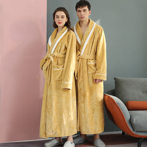 Bata de Franela Larga Unisex para Otoño e Invierno, Cintura Elástica, Talla Grande, <span class=keywords><strong>Pijama</strong></span> de una Pieza, Camisón para Parejas, Diseño para Hombre y Mujer - Product Image 2