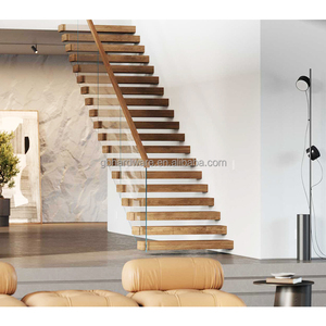 Escalier flottant en bois <span class=keywords><strong>de</strong></span> hêtre avec garde-corps en verre trempé, couleur personnalisée, faible MOQ, vente en gros - Product Image 2