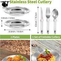 Ensemble de cuisine de camping en métal 16 pièces avec pot, tasse, assiette, fourchette, couteau, cuillère - Compatible avec les cuisinières à gaz, capacité 1-2L