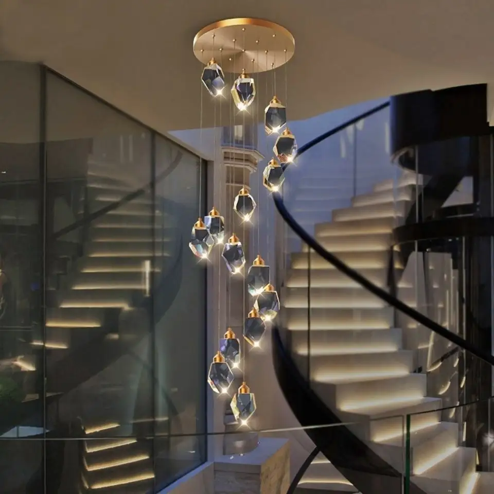 Modern Moroccan Style Lighting Fixtures Hanging Pendant Light Staircase Crystal Chandelier for Living Room Hotel Lobby