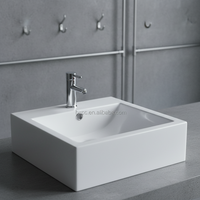 Lavabo Carré Moderne en Céramique Écologique Effet Pierre, Semi-Encastré, OEM/ODM, avec Vidange pour Appartements et Hôtels