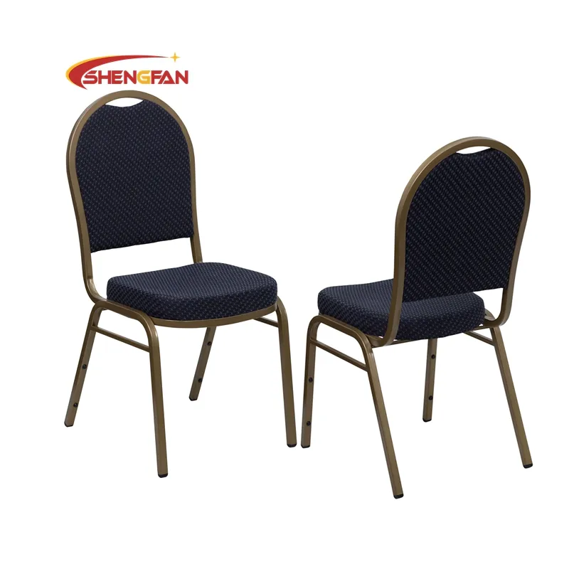 Gebrauchte Stapel Event Möbel Bankett Stuhl Event Stühle Golden Tube Blue Fabric Stapelbarer Metallrahmen gepolstert