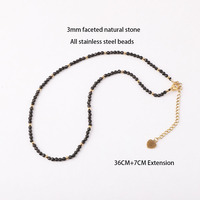 Nouveau design, collier ras du cou en perles d'acier inoxydable plaqué or PVD, étanche, avec petites pierres naturelles facettées de 3 mm, JNK9388