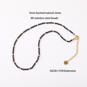 Nuovo Design Collana Girocollo <span class=keywords><strong>con</strong></span> Perline in Acciaio Inossidabile Placcato Oro PVD Impermeabile <span class=keywords><strong>con</strong></span> Piccole <span class=keywords><strong>Pietre</strong></span> <span class=keywords><strong>Naturali</strong></span> Sfaccettate da 3mm JNK9388 - Product Image 5