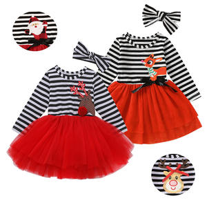 Vestido de Fiesta Navideño para Niña, Manga Larga, Estampado de Ciervo con Rayas Bordadas - Product Image 2