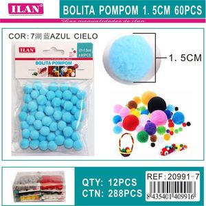 Palline Pompom Ilan 1,5 cm Blu Cielo 60 Pezzi per Decorazioni Artigianali - Product Image 1