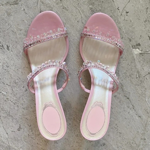 Summer New Sexy Women <b>Sandals</b> Thin Heel Rhinestone High Heels Open Toe Backless Slippers Fairy Style - Product Image 2