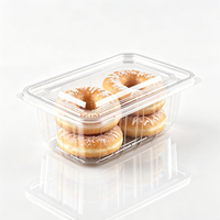 Emballage alimentaire jetable et recyclable en PET transparent de 0,4 mm d'épaisseur, avec couvercle à charnière pour pâtisserie, idéal pour les beignets glacés, les biscuits et les gâteaux, qualité alimentaire