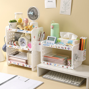 Desktop Double Layer Storage Rack Multi Purpose Office Organizer Standing Type Rectangle 3 Floors Pegboard Hook <b>Pen</b> Holder - Product Image 1