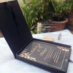 Scatola di lusso in cartone di lusso in carta rigida per inviti di nozze con seta satinata - Product Image 4