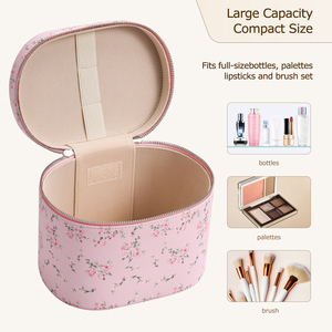 Borsa <span class=keywords><strong>da</strong></span> Trucco Cilindrica in Pelle PU Sweet for Flower, Portatile con Manico Morbido, Doppia Cerniera, Grande Capacità, per Viaggi e <span class=keywords><strong>Cosmetici</strong></span> - Product Image 4