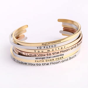 Personalização Jóias Gravado 316 Aço Inoxidável Logotipo Personalizado Citações Inspiradas Em Branco Bar Bangle Pulseira para Jóias DIY - Product Image 1