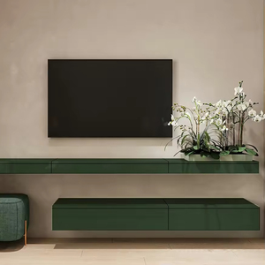 Mueble de TV de diseño moderno de lujo flotante montado en la pared de madera libre de pintura de sala de estar personalizada de fabricantes de alta calidad - Product Image 2