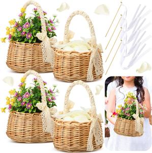 Cestas de niña de flores de boda tejidas a mano con asa y cinta cesta gfit de mimbre de ratán para decoración de jardín y hogar - Product Image 1