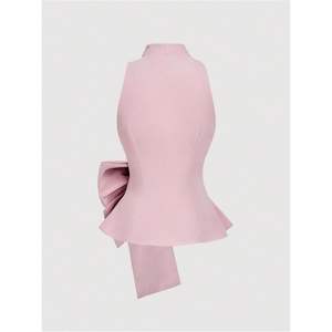 Blusa de chifón sin mangas para mujer, con cuello en V y lazo frontal, top de fiesta transparente - Product Image 3