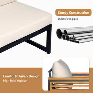 Canapé d'angle <span class=keywords><strong>de</strong></span> patio 4 pièces <span class=keywords><strong>en</strong></span> bois d'acacia avec structure métallique, coussins imperméables <span class=keywords><strong>en</strong></span> peluche, style industriel, convertible <span class=keywords><strong>en</strong></span> lit - Product Image 6