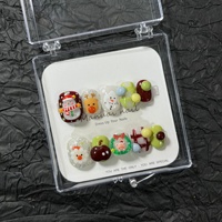 Collection de Noël : Autocollants d'ongles ronds en PMMA faits à la main, style dessin animé mignon, motifs croix et roses, pour filles, amovibles et faciles à poser