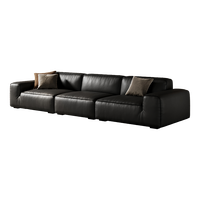 Canapé droit 3 places en cuir noir italien, design audacieux 'Tofu Block', avec pieds en bois et mousse haute résilience, OEM ODM, direct usine