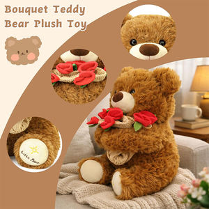 V392 Oso de Peluche de Alta Calidad Personalizado de 11.8 Pulgadas con Ramo de Rosas, Muñeco de Peluche Romántico con Sombrero de Flores, Perfecto como Regalo de Cumpleaños - Product Image 3