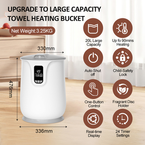 Chauffe-serviettes intelligent à minuterie avec écran LED, grande capacité de 20 L, arrêt automatique et verrouillage enfant, pour salle de bain - Product Image 2
