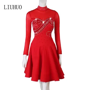 Hot Sale Latin Dance Kleid Frauen Wettbewerb Kleid Tanz kleidung Kleid für Mädchen Erwachsene Leistung Custom Size Diamond Look
