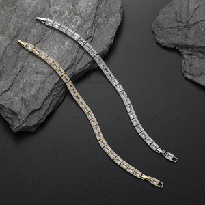 7Mm Rectangular Tennis <b>Bracelet</b> Copper Micro-inlaid Zircon Hip Hop <b>Couple</b> Easy Buckle Tanjing Fashion Lijing Necklace - Product Image 1