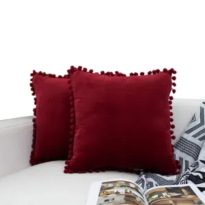 Modern Quality Design Decorative velvet throw pillow cover set with Cute Pom Poms