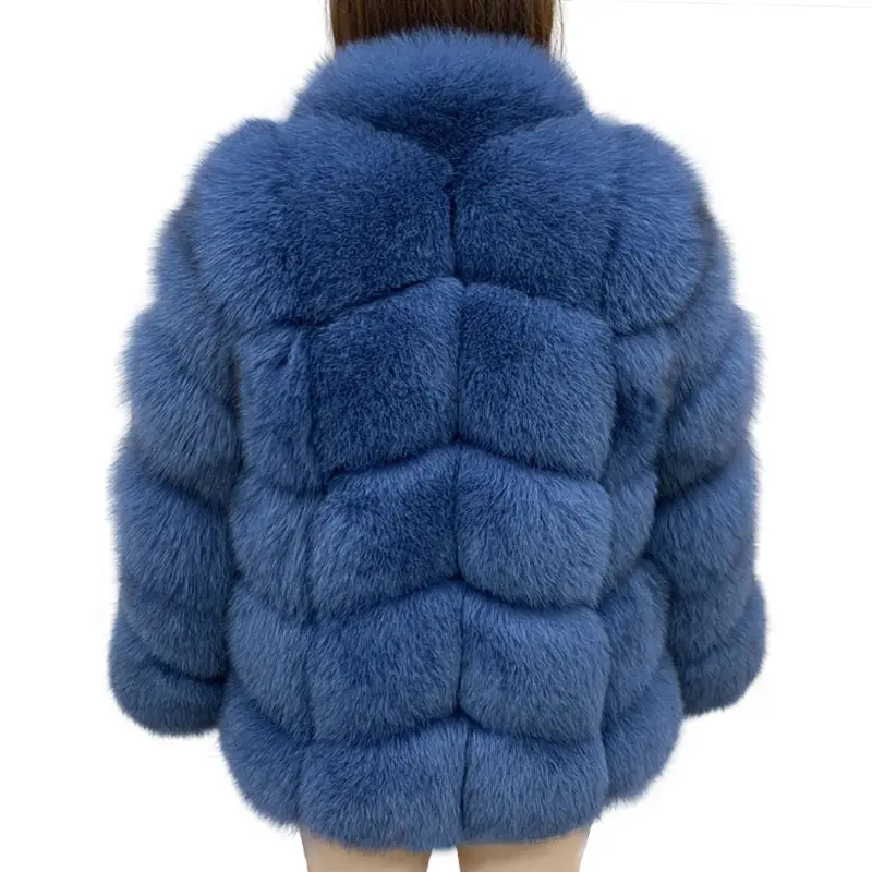 冬の暖かいソフトリアルフォックスファーコートレディースナチュラルファージャケットパンブロックリアルフォックスファーコート女性