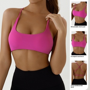 Sports <b>Bra</b> Women Yoga Top Simple <b>Spaghetti</b> <b>Strap</b> Seamless High Support Workout Running Fitness Orange - Product Image 2