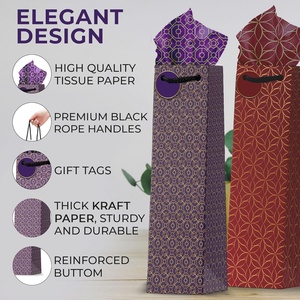 Bolsas de Regalo para Vino <span class=keywords><strong>STELA</strong></span> VINE, Paquete de 12, Papel Kraft, Asas de Cuerda, Etiquetas de Regalo, Papel de Seda, Aptas para Botellas de Vino y Champán Estándar - Product Image 3