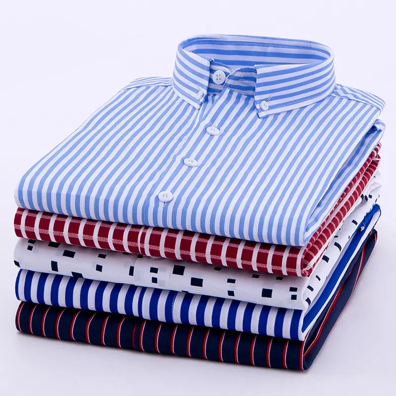 Wholesale Custom Oem Cheap High Quality Stripe Long Sleeve Button Down Printing Logo Casual Men's Business Shirts